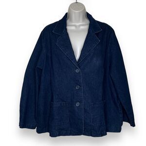 Denim and Co Denim Jean Jacket Blazer Style Dark Wash Three Button Women 2X